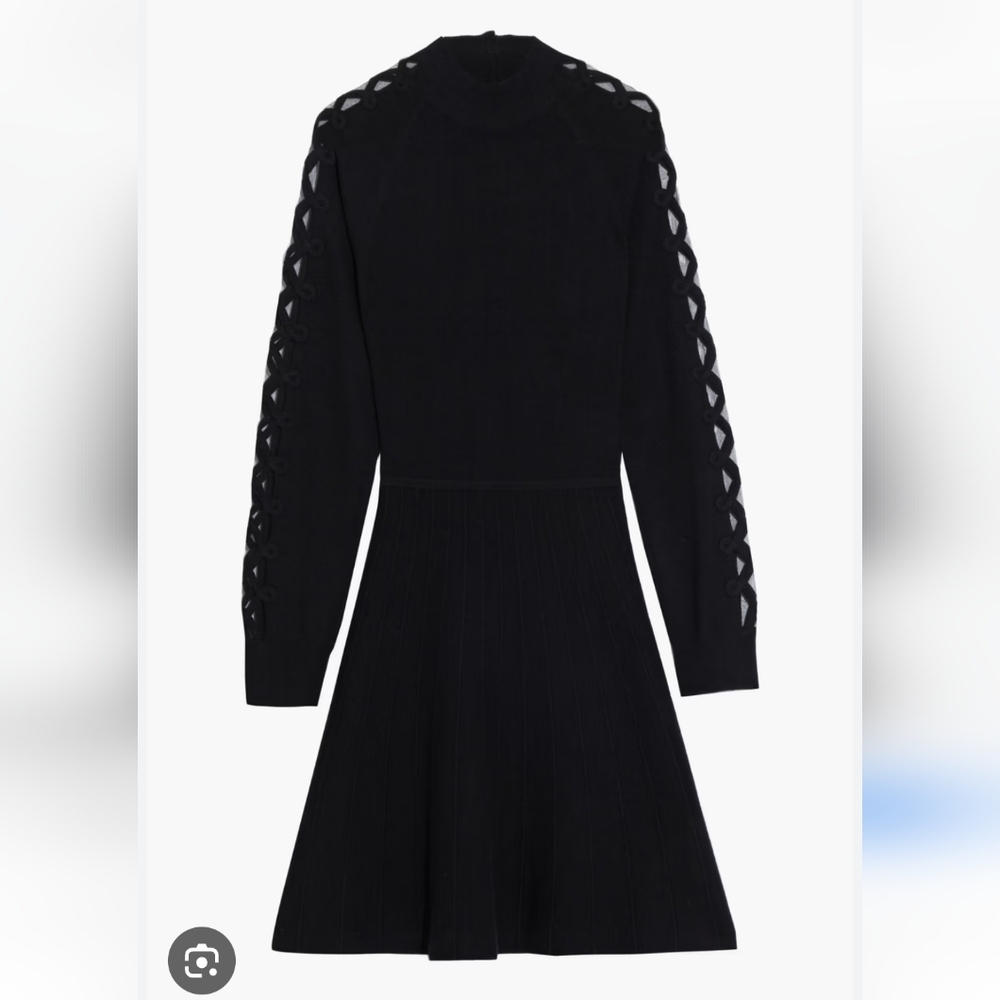 LELA ROSE 1800$ Black Silk Wool Knitted Fit And Flare Dress Quiet Luxury Classy